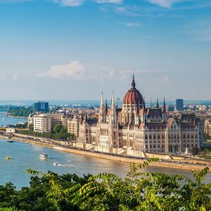 Panorama view at the parliament with Danube river in Budapest